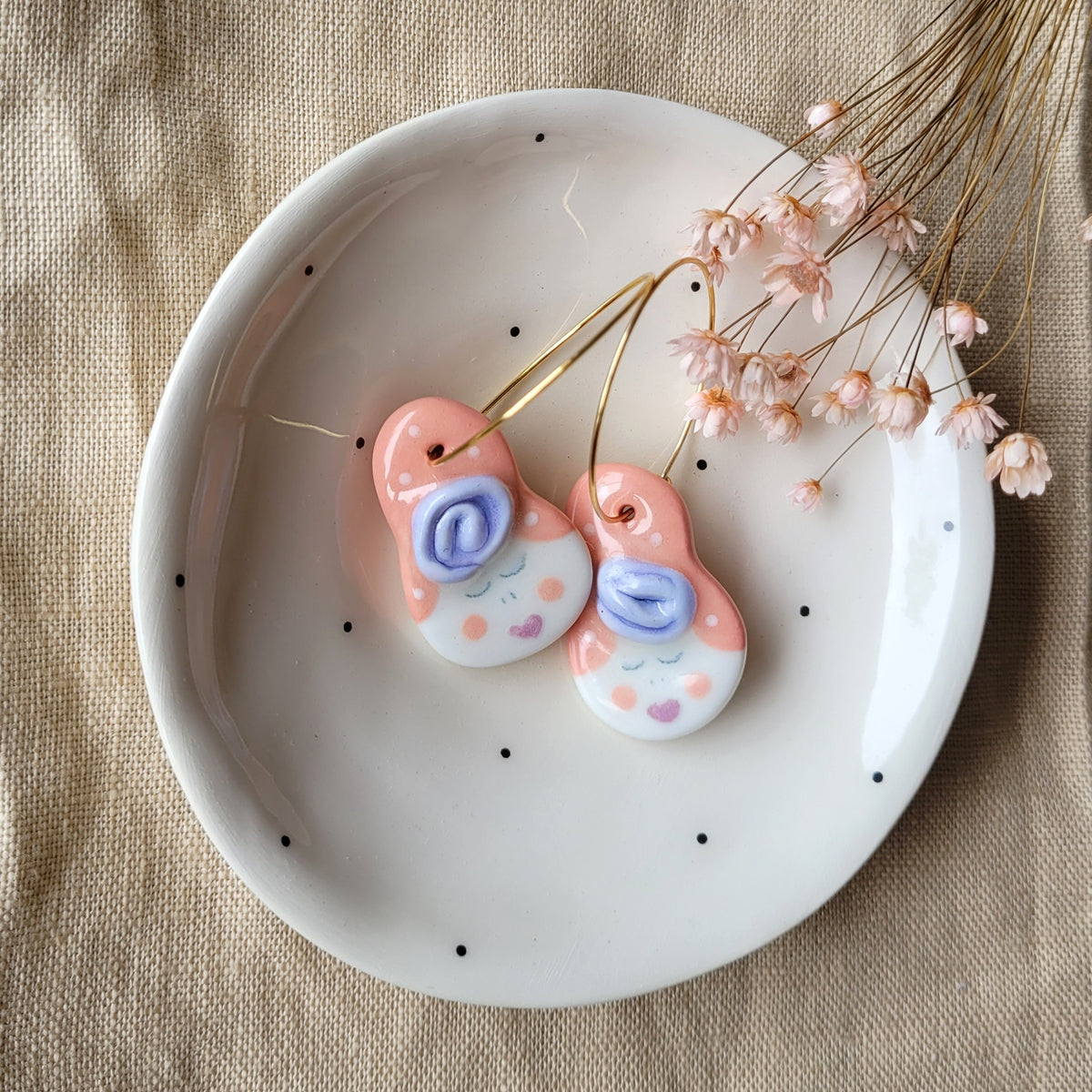 Porcelain dangle earrings "Pink ladies"