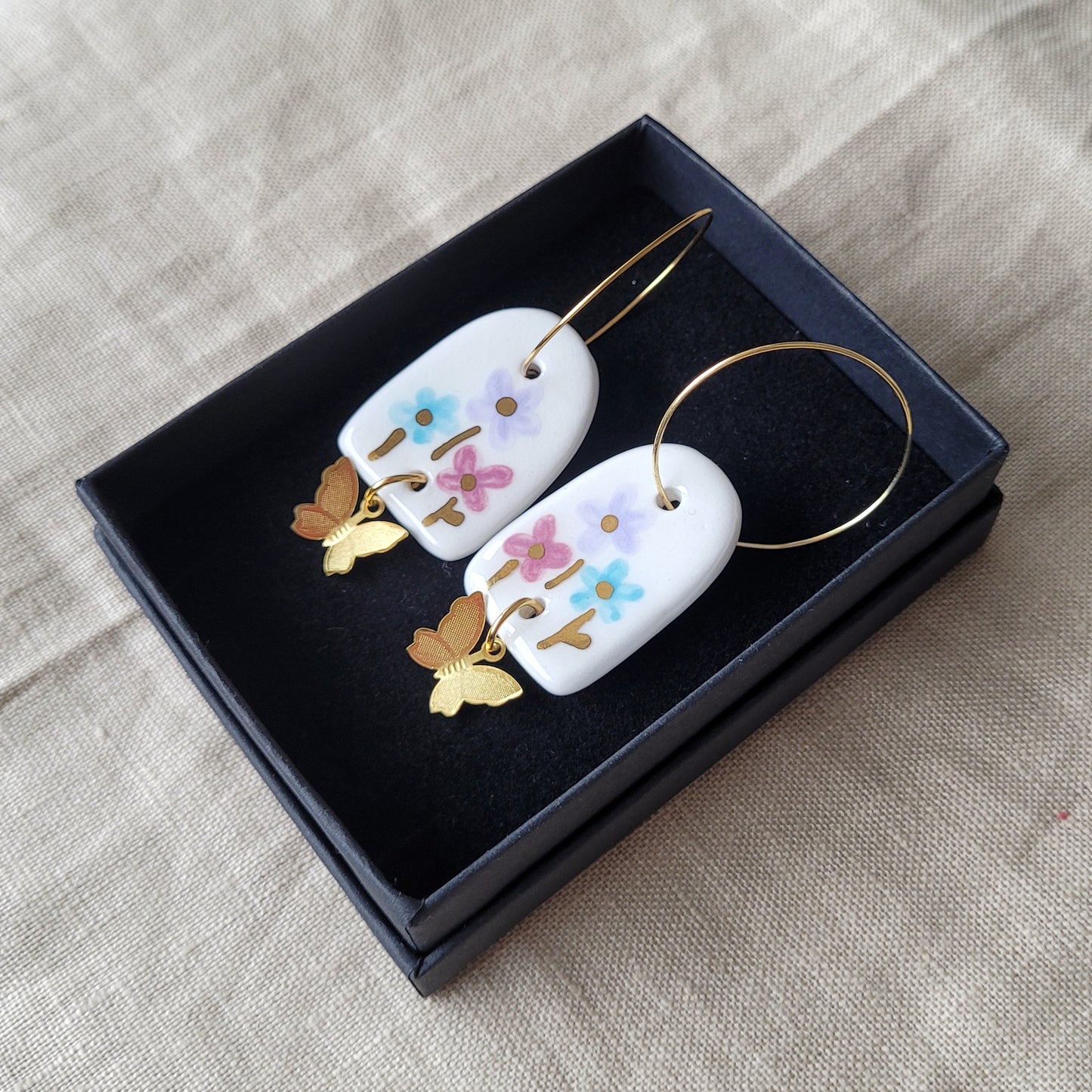 Porcelain dangle earrings with gold "Flowers"