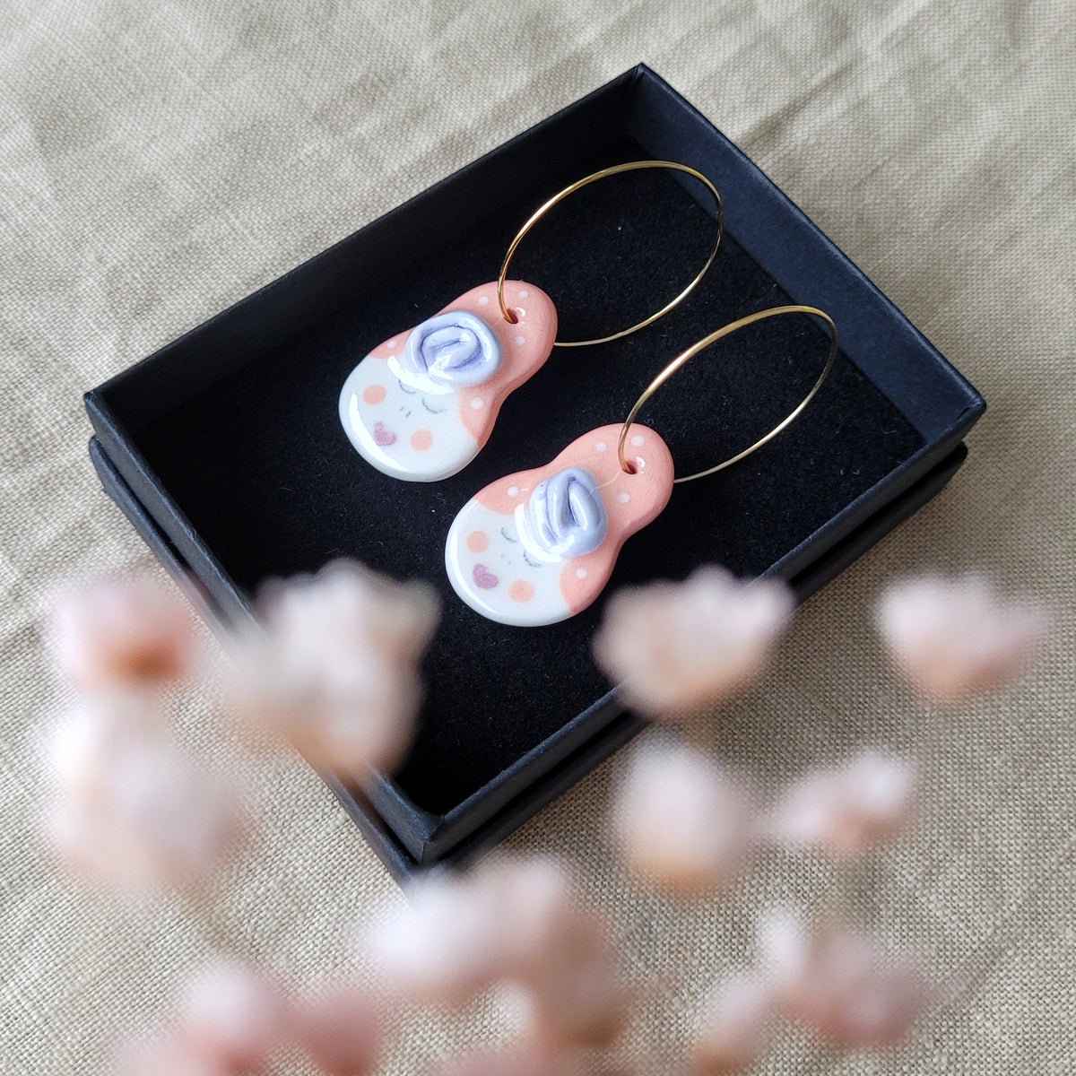 Porcelain dangle earrings "Pink ladies"