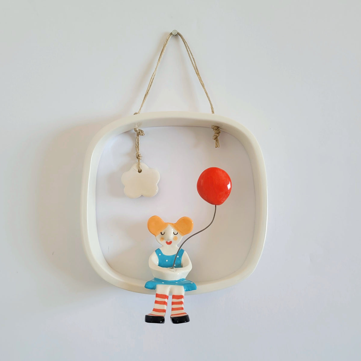 Ceramic wall hanging "Girl with red balloon"