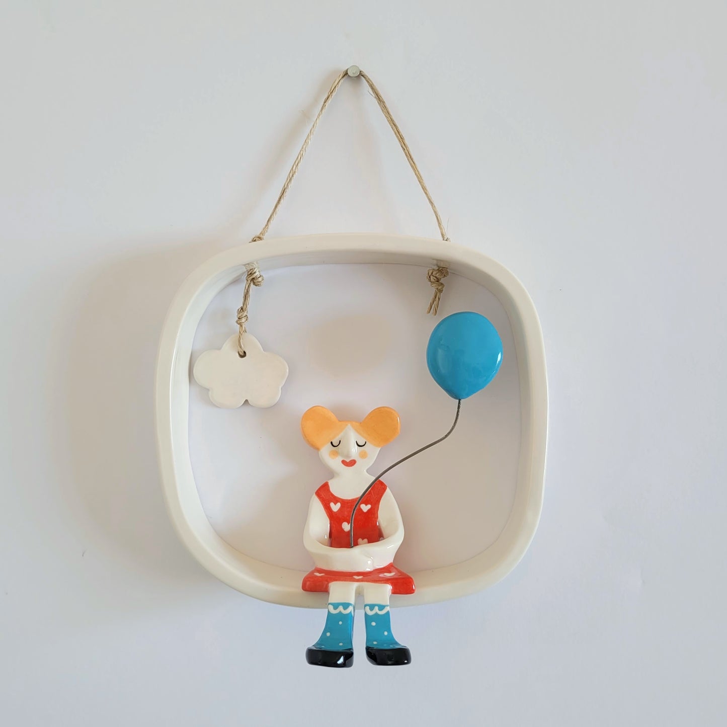 Ceramic wall hanging "Girl with blue balloon"