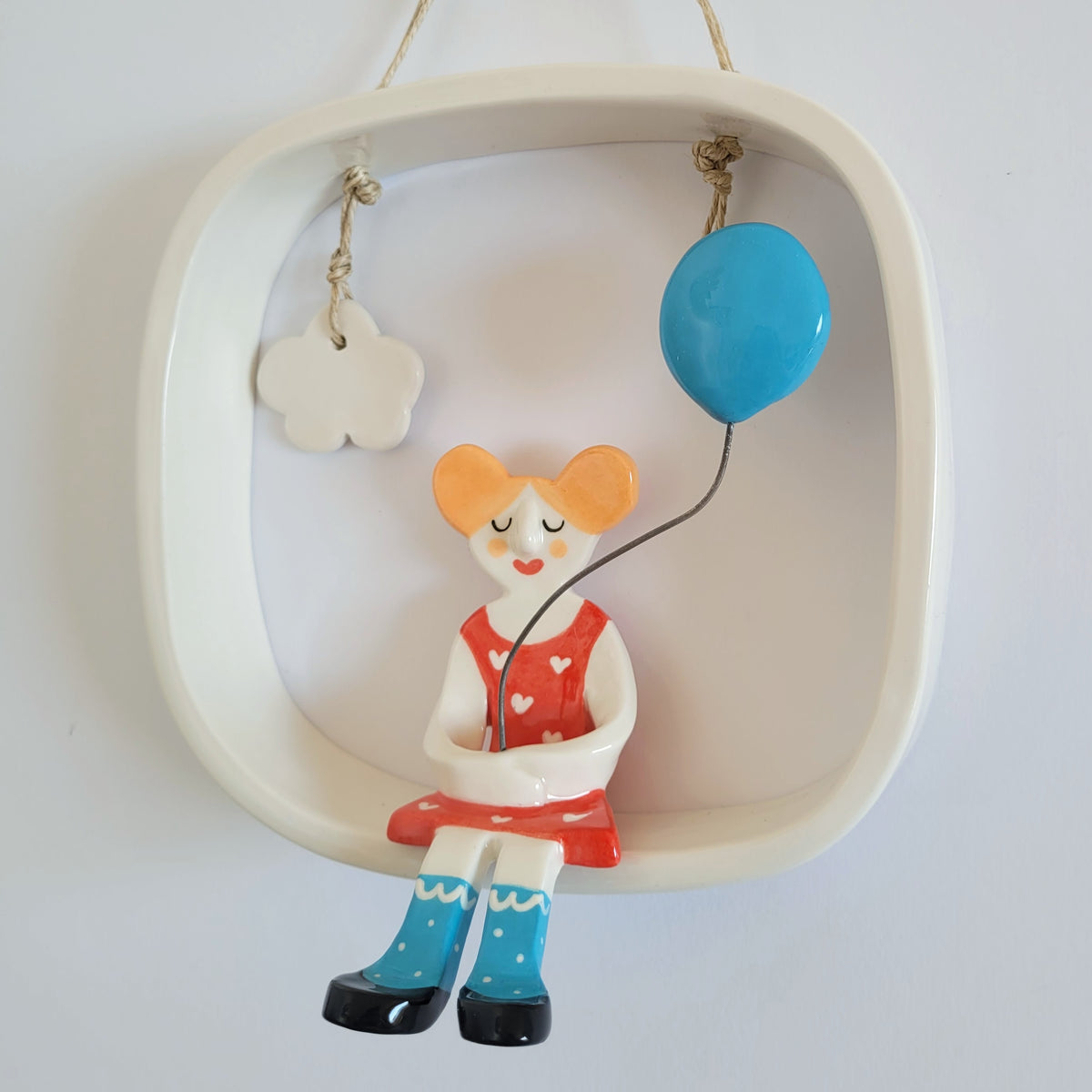 Ceramic wall hanging "Girl with blue balloon"