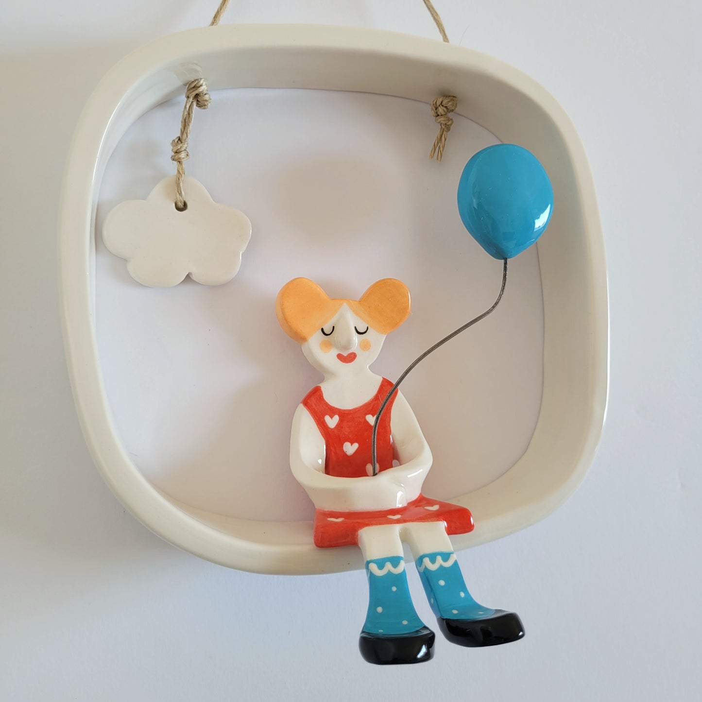 Ceramic wall hanging "Girl with blue balloon"